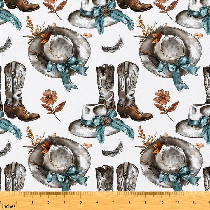 Manfei Western Cowboy Fabric by the Yard 1 Yard, Vintage Cottage Home Decor Fabric by the Yard, Ivory White