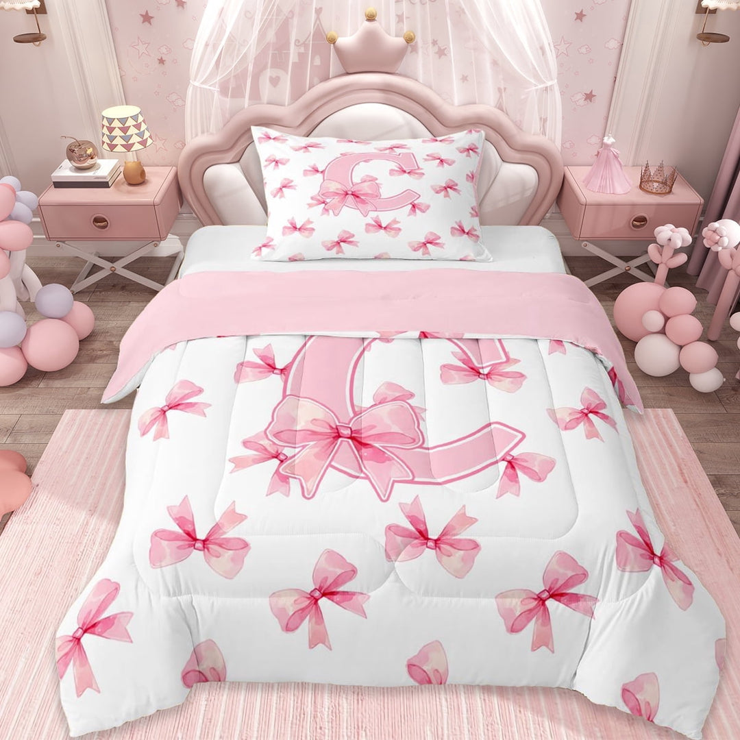 Erosebridal Girl Personalized Gifts Twin Comforter Sets,Pink Alphabet C Bedding Set For Teens, Reversible 2pcs