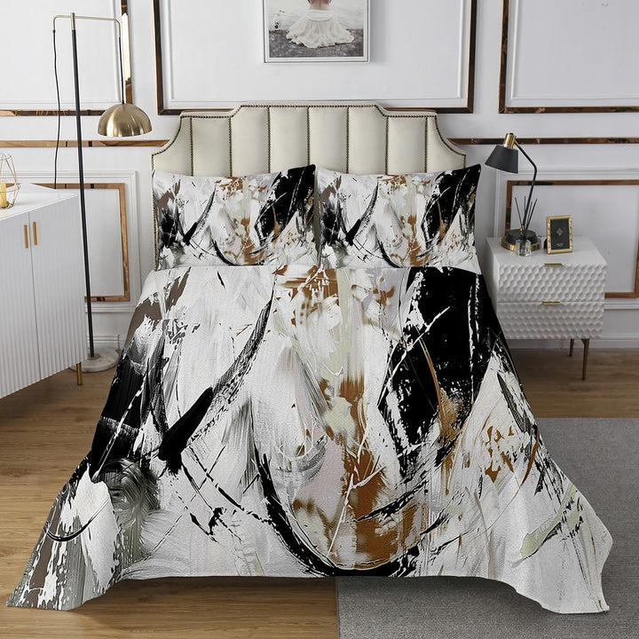 YST Black White Brown Quilt Set Abstract Queen Bedspread Sets For Teen Boys Adults Men,Grunge Graffiti Coverlet Set Modern Oil Painting Artwork Bed Set 2 Pillow Cases