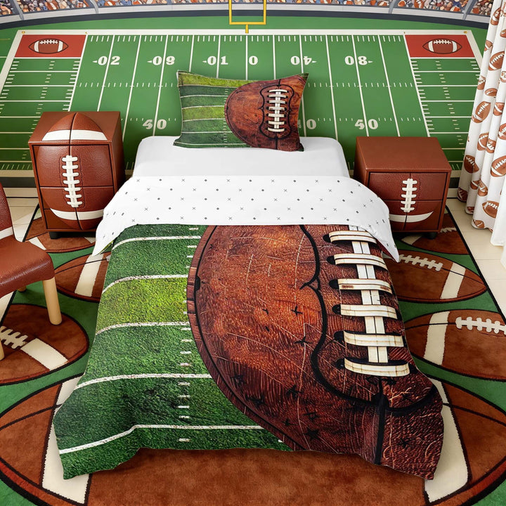 Erosebridal Wooden Football Field Twin Bedding, Sport Duvet Cover Set for Boys and Men, Reversible 2 Pieces, 1 Duvet Cover and 1 Pillowcase