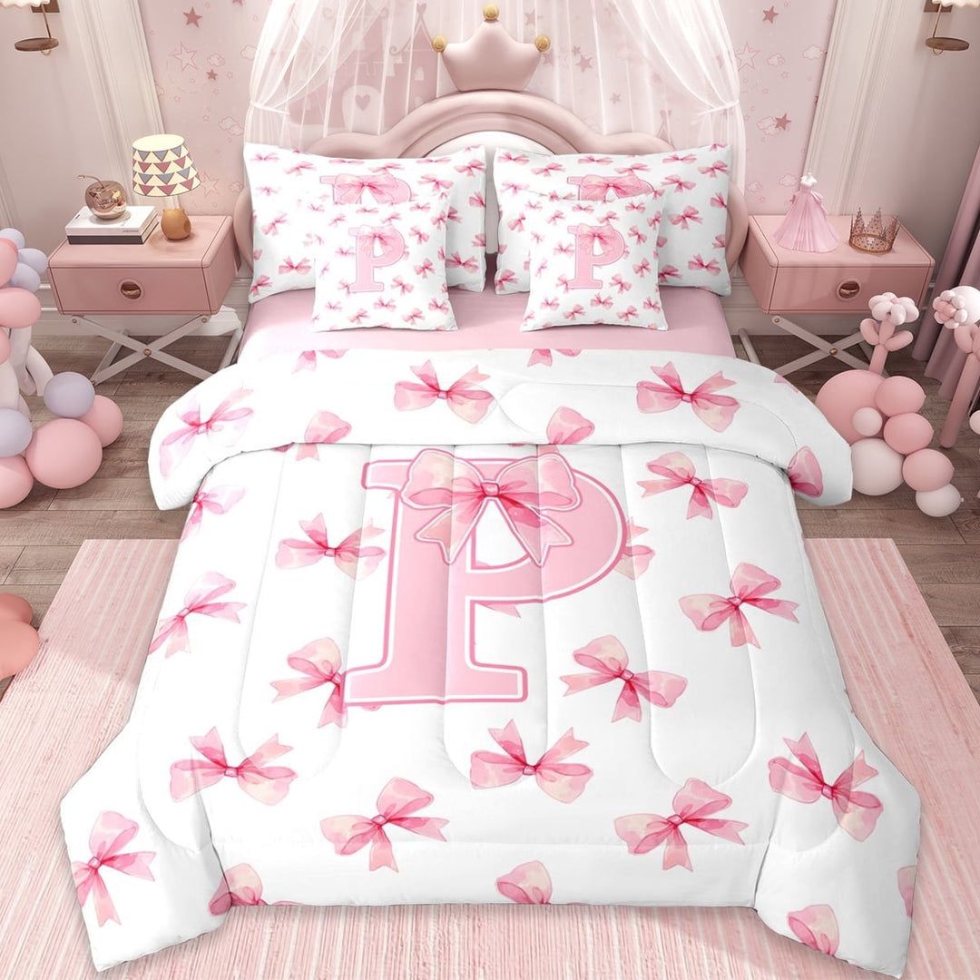Erosebridal Girl Personalized Gifts 7-Piece Twin Bedding Sets,Pink Alphabet P Bedding Comforter Set For Teens,Reversible