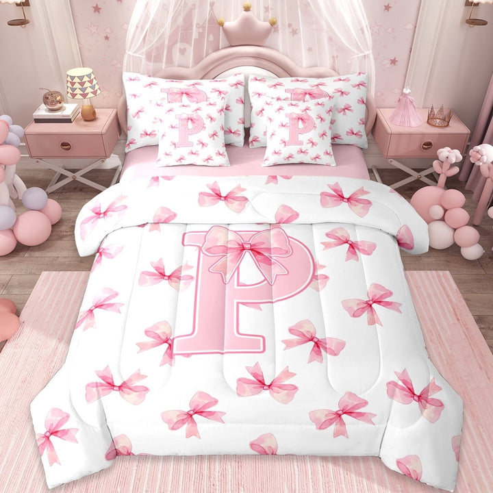 Erosebridal Girl Personalized Gifts 7-Piece Twin Bedding Sets,Pink Alphabet P Bedding Comforter Set For Teens,Reversible