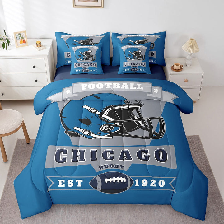 Erosebridal Sports Theme Bed in a Bag Full size 7 Pieces, Bedroom Decor, Navy Blue, Chicago