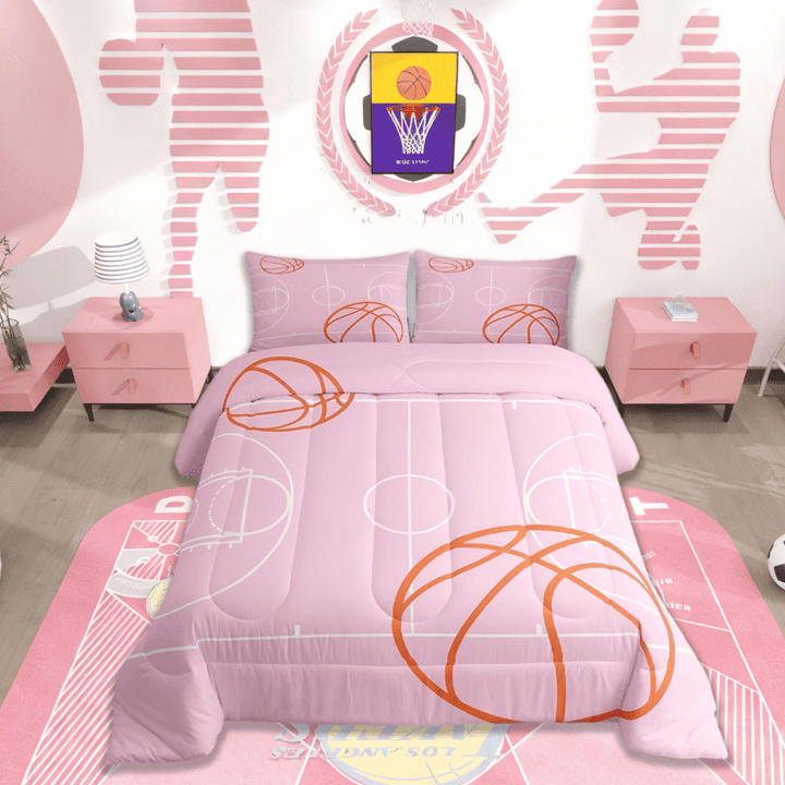 Manfei Basketball Sport Full Size Comforter Sets For Boys Girls,Kids Ball Game Bedding Sets 3pcs