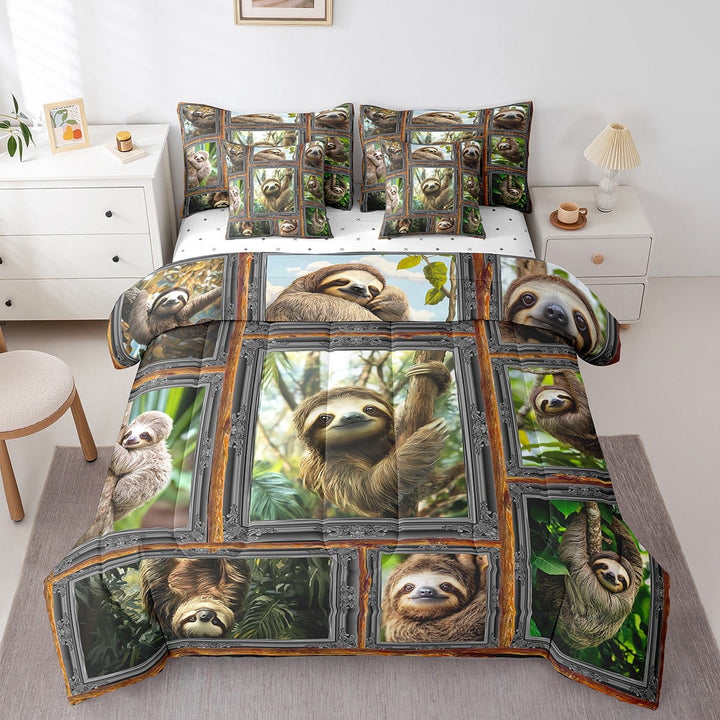 Erosebridal 3D Sloth Bed in a Bag Twin size, Jungle Wildlife Bed Set, Patchwork Animal Bedding Twin Size, Super Cozy Bedroom Decoration, 7pcs