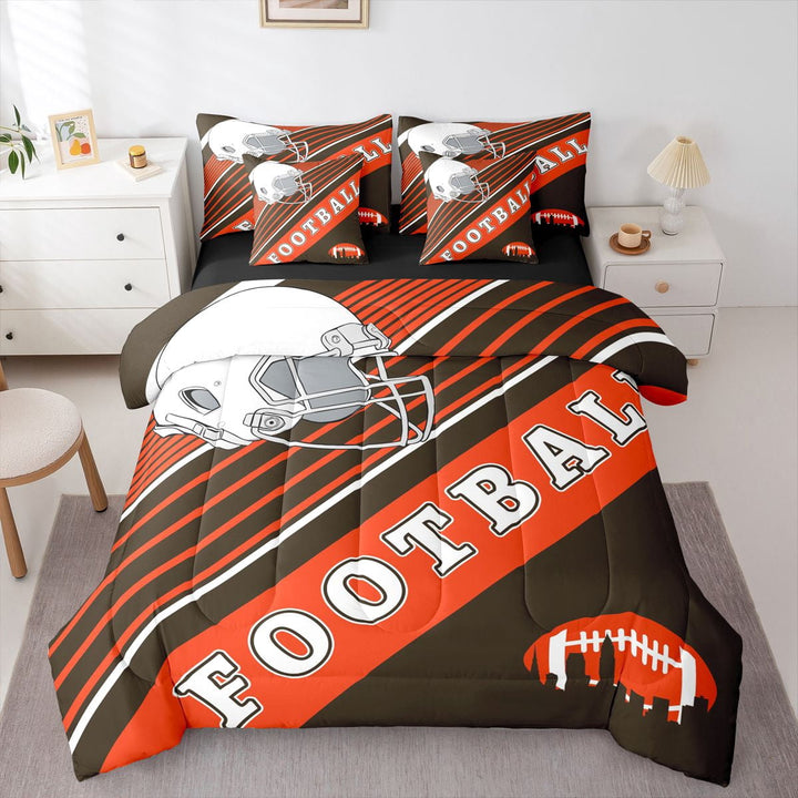 Erosebridal Football Queen Size Bed In A Bag, 7 Pieces Ball Game Bedding Set With Sheets, Soccer Fans Comforter Set Sport for Kids Boys