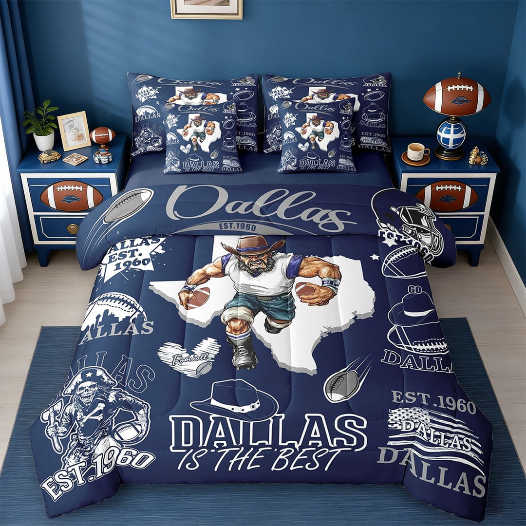 Erosebridal Western Cowboys Rugby Bedding Set Twin Size,American Football City Dallas Comforter Sets with Sheets,Sports Theme Bed in a Bag Twin Size For Boys Kids,Room Decorative Reversible,7-Piece