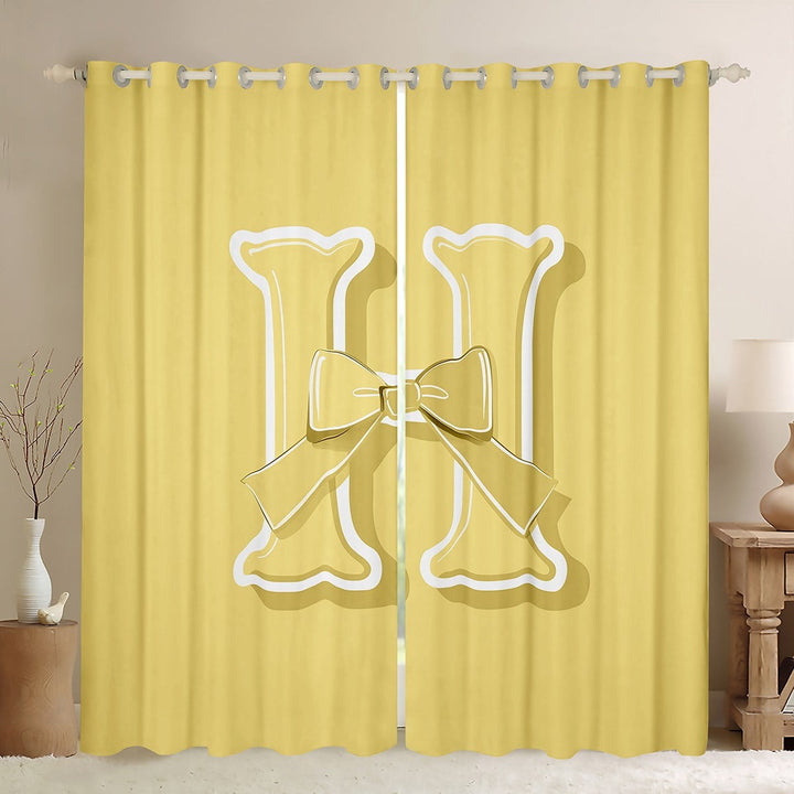 Erosebridal Yellow Bowknot Curtains Pack of 2 (38x54), Initial Letter H 30%-50% Black Out Curtains, Cartoon Monogrammed Curtains for Living Room, Window Curtains Bedroom Decorative