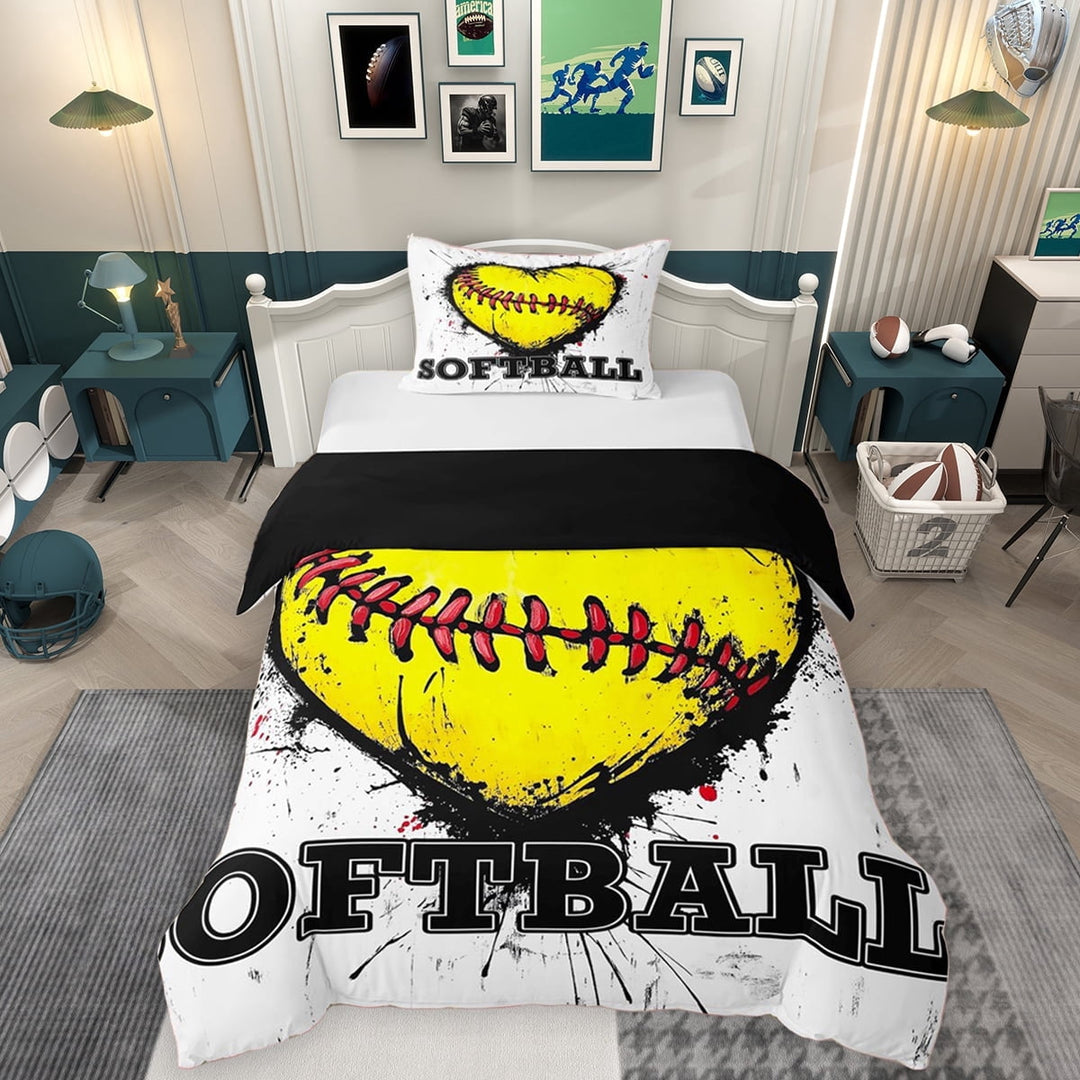 Erosebridal Kids Softball Twin Bedding, Sports Themed Duvet Cover Set for Boys Girls, Black Reversible, 1 Duvet Cover and 1 Pillowcase (No Comforter)