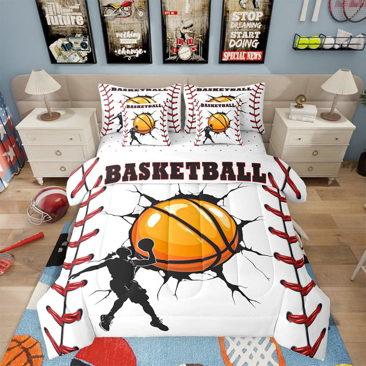 Erosebridal 3D Basketball Bedding Sets Twin Size,Modern Balls Player Comforter Sets with Sheets, Sports Theme Decor, Reversible