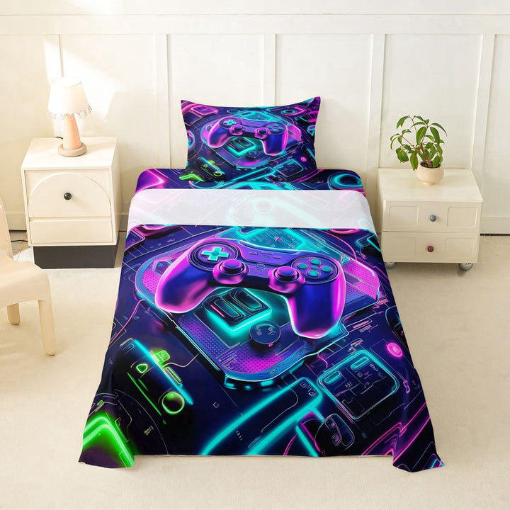 Erosebridal Neon Gamepad Print Twin Sheet Sets for Boys, Gaming Gamer Bedding, 1 Flat Sheet, 1 Fitted Sheet and 1 Pillowcase