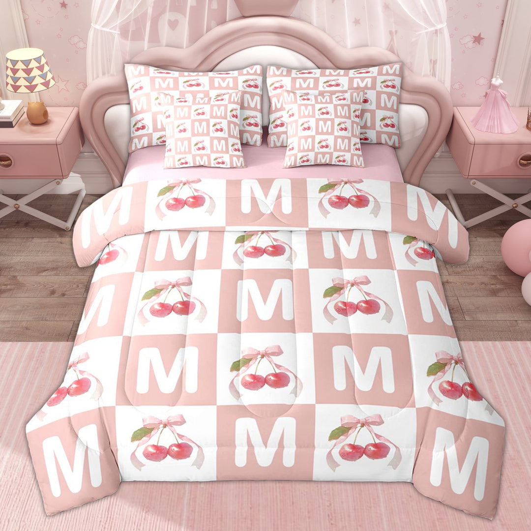 Erosebridal Ribbon Love Heart Bedding Comforter Set for Girl, Purple Watercolor King Bedding Sets, 7pcs