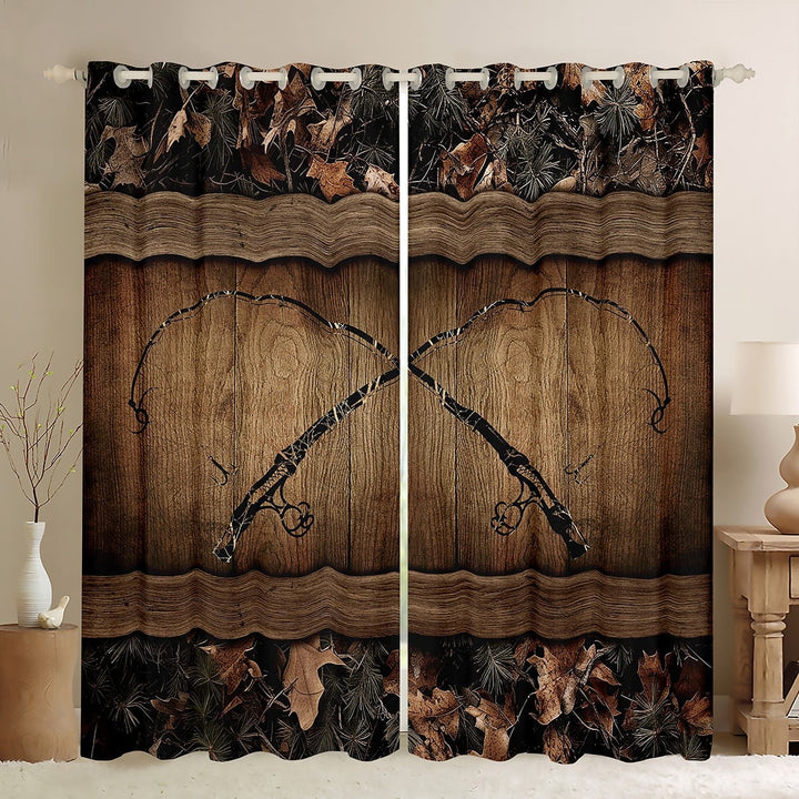 Camouflage Fishing Window Curtains 38Wx54L Fishing Line Rod 30%-50% Blackout Curtains Rustic Farmhouse Tree Branches Camo Curtains &amp; Drapes Teen Adults Cabin Lodge Curtains 2 Panels