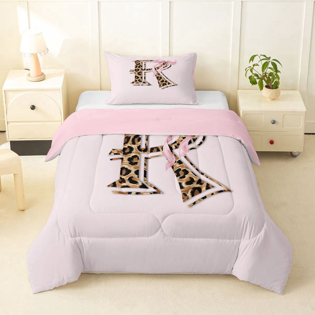 Erosebridal Monogrammed K Twin Comforter Sets for Kids, Fashion Cheetah Print Bedding Set, Pink Reversible, 2 Pieces