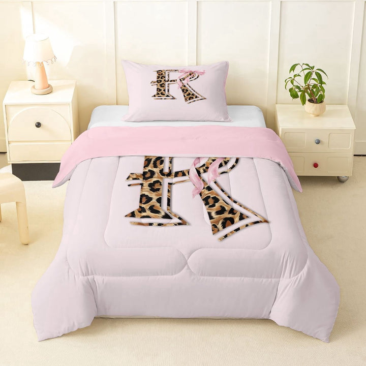 Erosebridal Monogrammed K Twin Comforter Sets for Kids, Fashion Cheetah Print Bedding Set, Pink Reversible, 2 Pieces