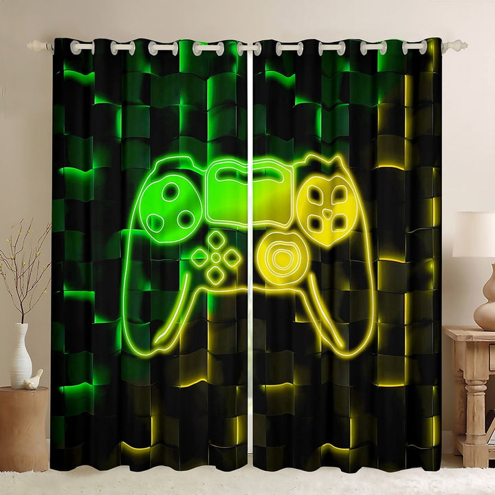 Erosebridal Boys Gamepads Curtains Pack of 2 (42Wx63L),Video Game Black Out Curtains,Geometric Plaid Curtains for Living Room,Buffalo Bedroom Decorative