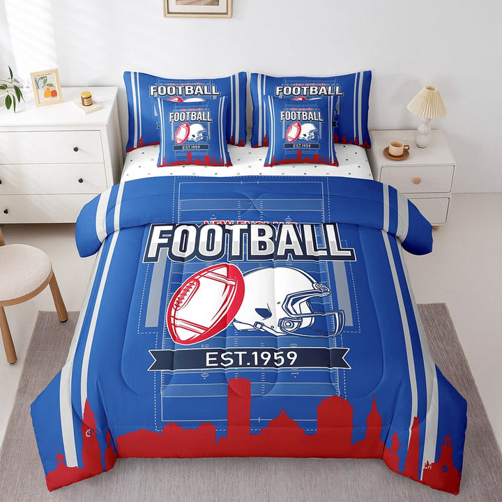 Erosebridal Sport Football Bedding Sets Twin Size,Stripes Comforter Sets with Sheets,Room Decorative,Reversible,Breathable,7-Piece