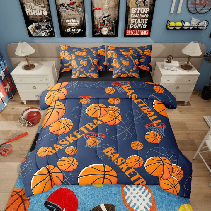 Erosebridal Basketball Bedding Sets Twin Size,Ball Gamer Comforter Sets With Sheets,Sport Room Decorative,Reversible,Breathable,7Pcs