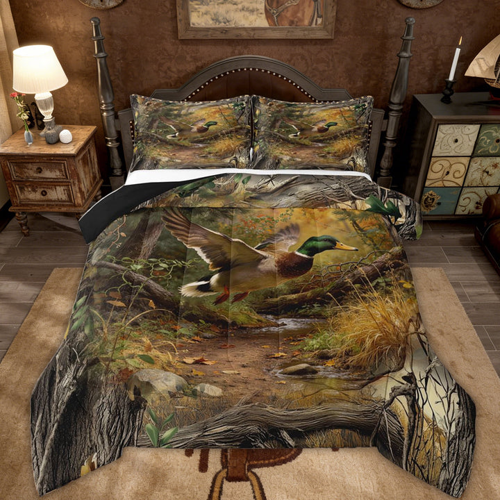 Erosebridal Wildlife Duck Kids Full Size Comforter Sets, Branches Plant Bedding Sets, 3-Piece
