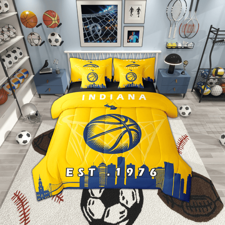 Erosebridal 7 Pcs Comforter Set Twin Size,Basketball Bed in a Bag with Flat Sheet and Fitted Sheet and Adults,Sports Bedding Set with Pillowcase and Sham,Indiana
