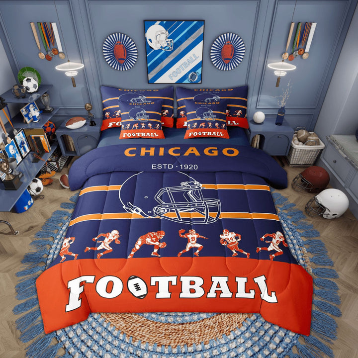 Erosebridal Football Comforter Set Twin Size 7 Piece Bed in A Bag American Football Bedding Set Teens Super Soft All Season for Bedroom,Rugby Reversible Bed Sets(Chicago)