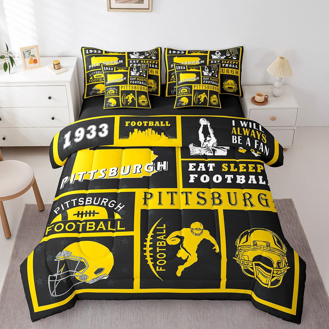 Erosebridal 7 Piece Bed in a Bag Twin Size Comforter Set Rugby Bedding Set,Football Reversible Bed Set,Sports Fan Comforter with Sheet Set,All Season