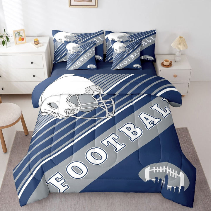 3D Sports Comforter Sets Twin Size, American Football City Themed Bedding Bed In A Bag(Comforter+Fitted+Flat Sheet+2 Pillowcases+2 Throw Pillow Covers) 7 Pieces Bed Set, Indianapolis