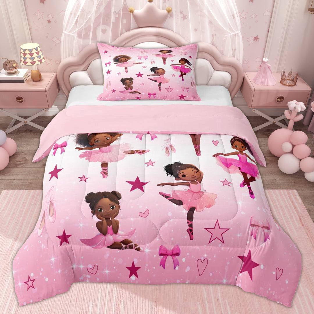 Erosebridal Ballet Princess Twin Comforter Sets for Kids, Kawaii Bow Girl Bedding Set, 2pcs