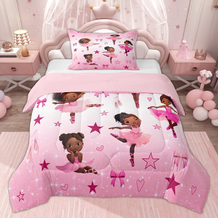 Erosebridal Ballet Princess Twin Comforter Sets for Kids, Kawaii Bow Girl Bedding Set, 2pcs
