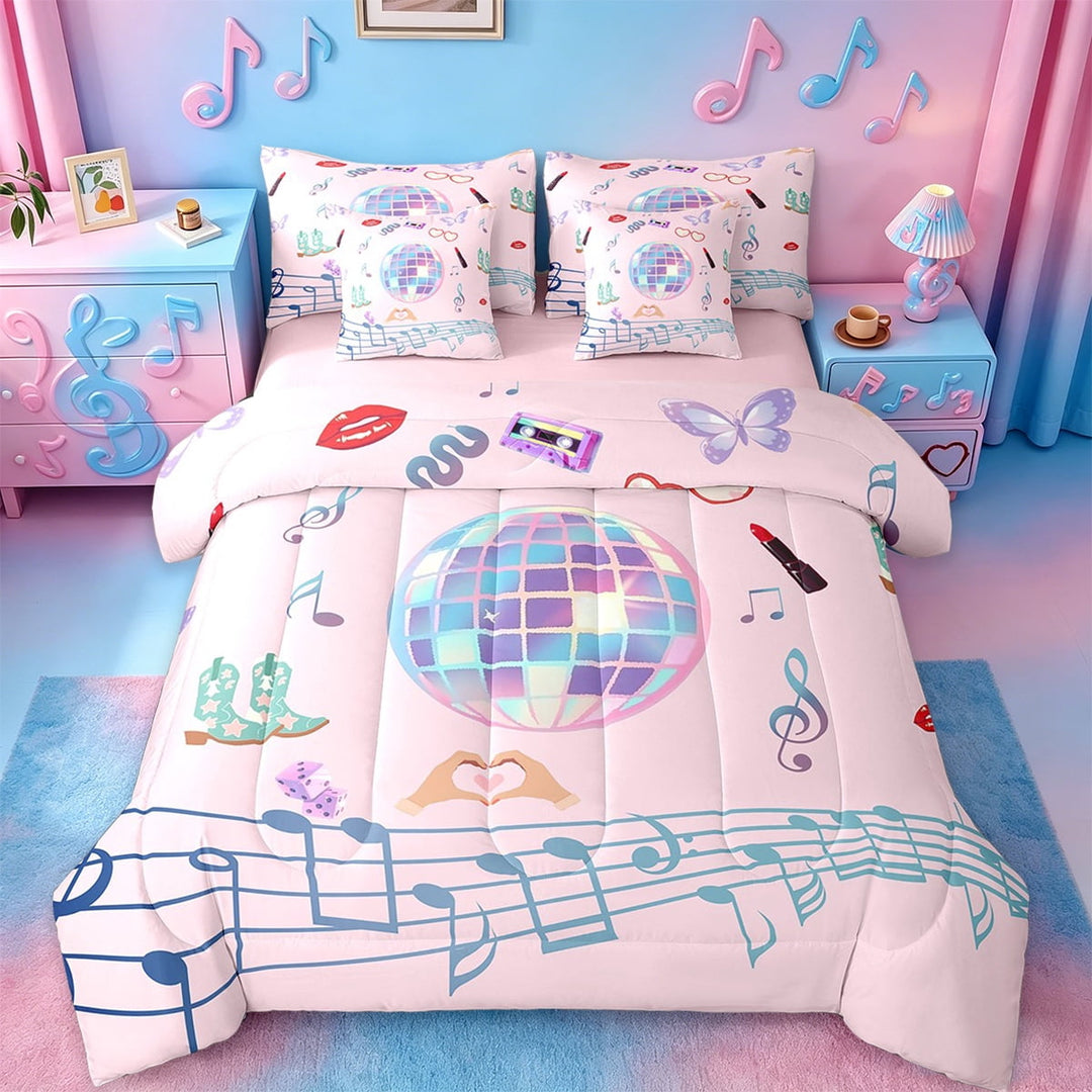 Erosebridal Girls Pink Bed in a Bag Twin Size,Music Melody Bed Set,Boots Cosmetics Bedding Twin Size For Princess,Lightweight Bedroom Decorative Reversible,7 Pieces