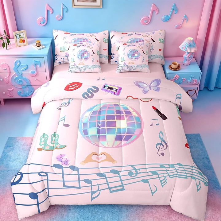 Erosebridal Girls Pink Bed in a Bag Twin Size,Music Melody Bed Set,Boots Cosmetics Bedding Twin Size For Princess,Lightweight Bedroom Decorative Reversible,7 Pieces