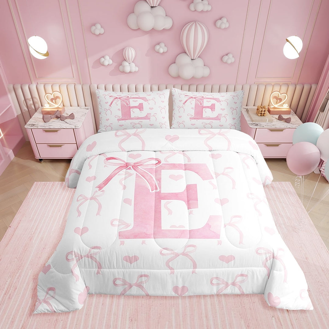Erosebridal Initial Letter E Comforter Sets Twin Size, Dreamy Bow Love Comforters &amp; Duvets, Girly Romantic Decor, Reversible 2pcs