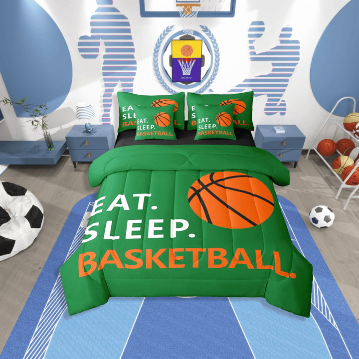 Erosebridal Teens Basketball Bedding Sets Twin Size,Sport Gamer Comforter Sets With Sheets,Ball Game Decoration,Reversible,Breathable,7Pcs