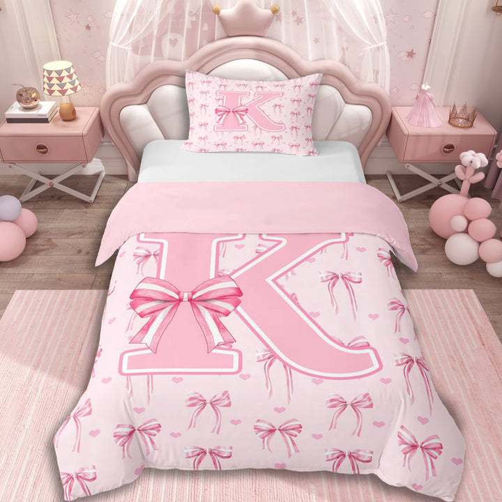 Erosebridal Pink Bow Tie Initial K Twin Bedding For Children Teens,Cute Love Heart Print Duvet Cover Set For Girls,Pink Reversible,2pcs,No Comforter