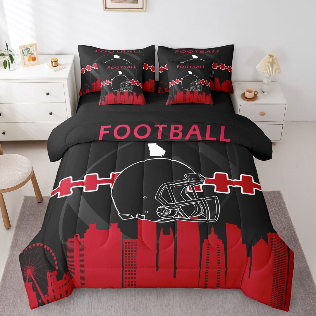 7 Pcs Comforter Set Queen Size,Football Bed in a Bag with Flat Sheet and Fitted Sheet and Adults,American Football Bedding Set with Pillowcase and Sham(Atlanta)