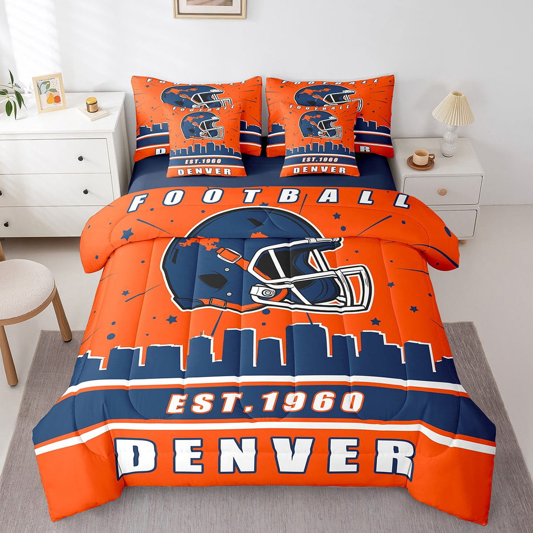 Erosebridal Denver Soccer City Bedding, American Football Bed in a Bag, Vintage Rugby Reversible Bed Set, Microfiber Room Decorative, 7pcs