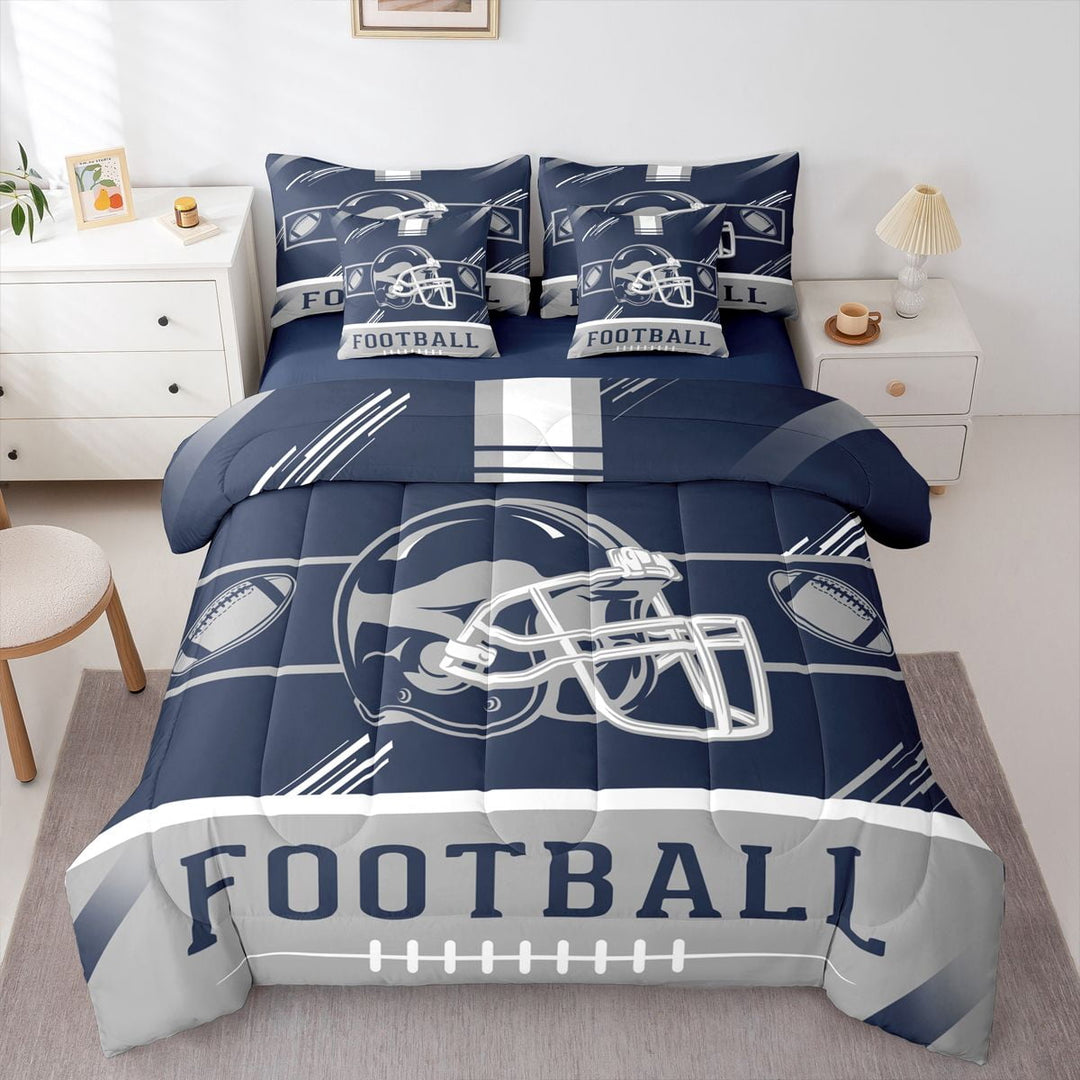 Erosebridal American Football Bed in a Bag Twin size, Soccer Sports Bed Set, Navy Grey, Microfiber 7pcs