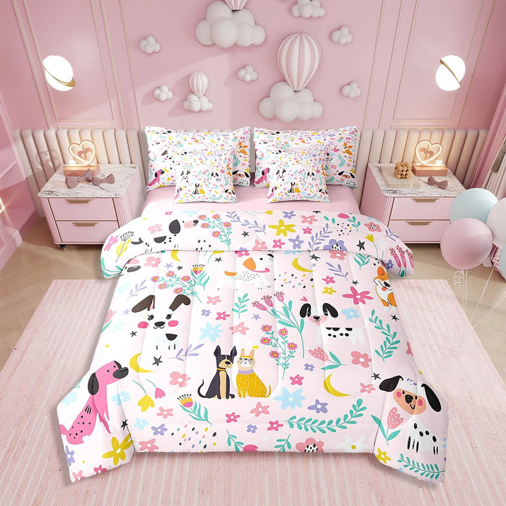 Erosebridal Cartoon Dog Bedding Twin Size 7-Piece, Pet Animal Themed Bed Set, Reversible