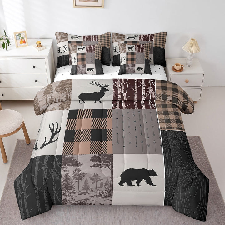 Erosebridal Hunting Bear Bedding Twin Size, Woodland Wildlife Bed in a Bag Twin size, Farmhouse Rustic Decor, 7-Piece