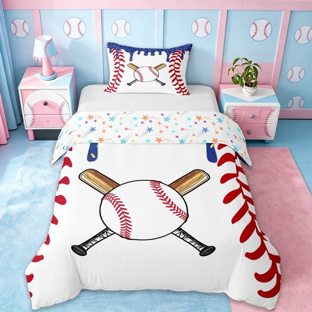 Erosebridal Blue Ice Cream Twin Bedding,Baseball Ball Games Theme Duvet Cover Set For Kids Boys,Reversible,2-Piece(No Comforter)