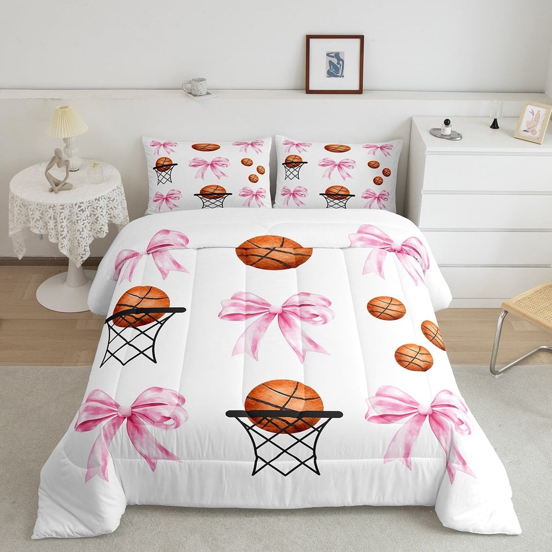 Erosebridal Cute Bowknot Bedding Full Comforter Set, Brown Basketball Down Comforter, Sports Player Reversible Comforter Sets Full Size, Lightweight Bedroom Decorative, 3pcs