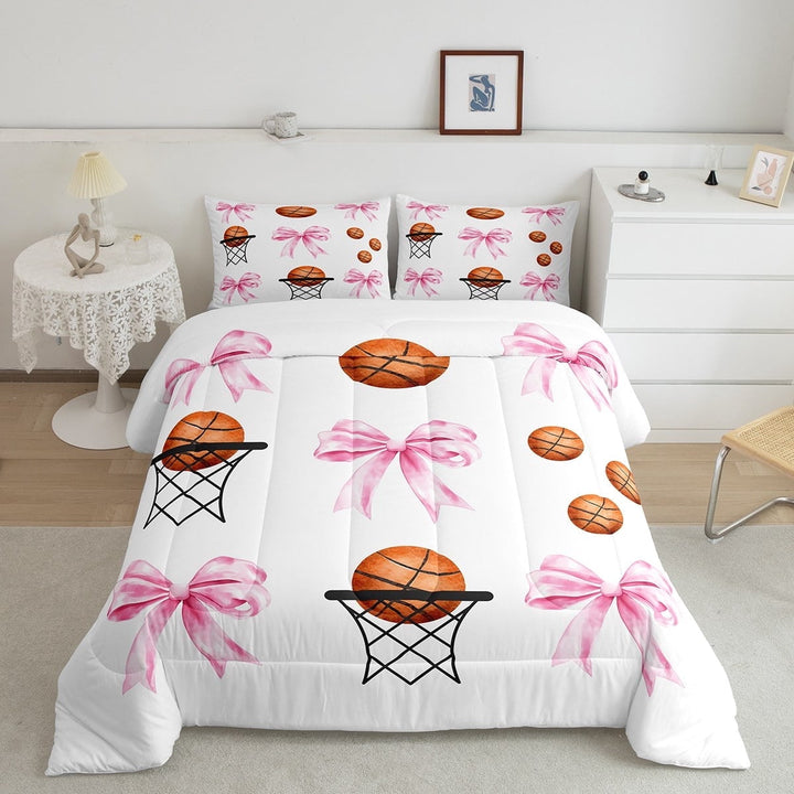 Erosebridal Cute Bowknot Bedding Full Comforter Set, Brown Basketball Down Comforter, Sports Player Reversible Comforter Sets Full Size, Lightweight Bedroom Decorative, 3pcs