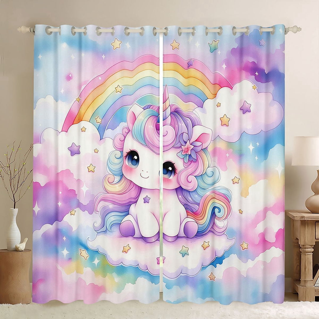 Manfei Lovely Rainbow Kitchen Curtains,Sweet Unicorn Black Out Curtains Pack of 2 (42x63 Each),Multicolor