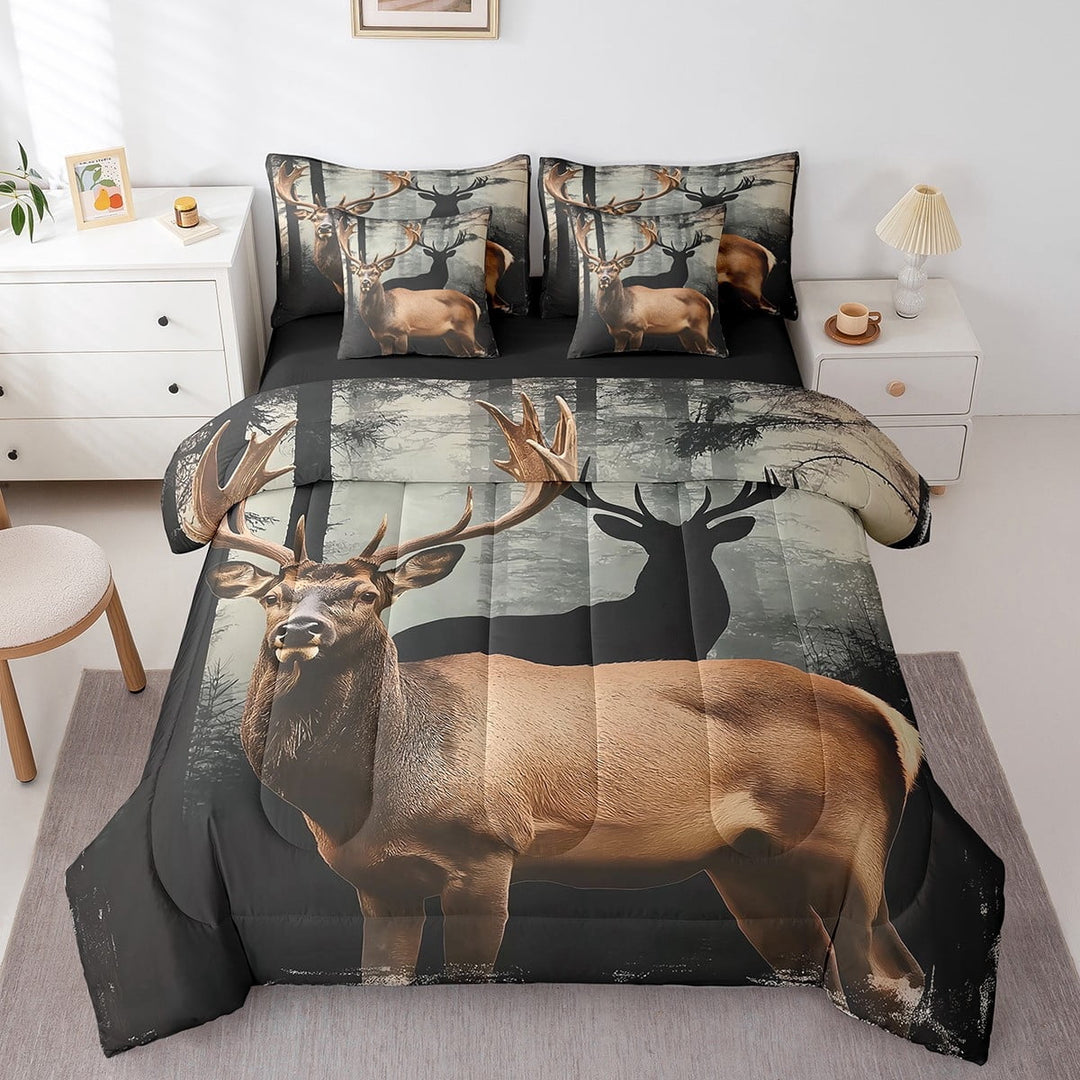 Erosebridal 7 Piece Hunting Deer Queen Bed In Bag For Teen Girl,Hunting Themed Bedding Sets,Wildlife Elk Comforter Set With Sheets 3D Animal Deer Bed Set Western Farmstyle Sheets