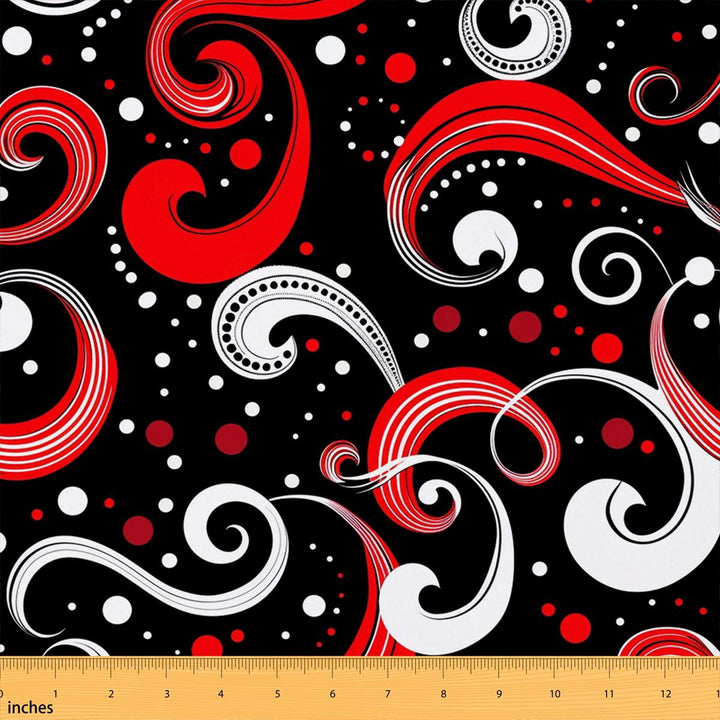 Manfei Bohemian Paisley Fabric by the Yard 2 Yards, Vintage Polka Dots Sewing Fabric, Black Red White