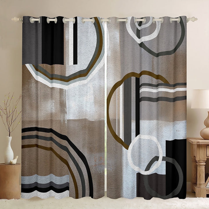 Brown Grey Blackout Curtains,Geometric Swirls Curtains for Bedroom Living Room,Ombre Gradient Modern Geometry Circular Stripes Darkening Curtains,Abstract Art Window Treatments,42X63 2 Panels
