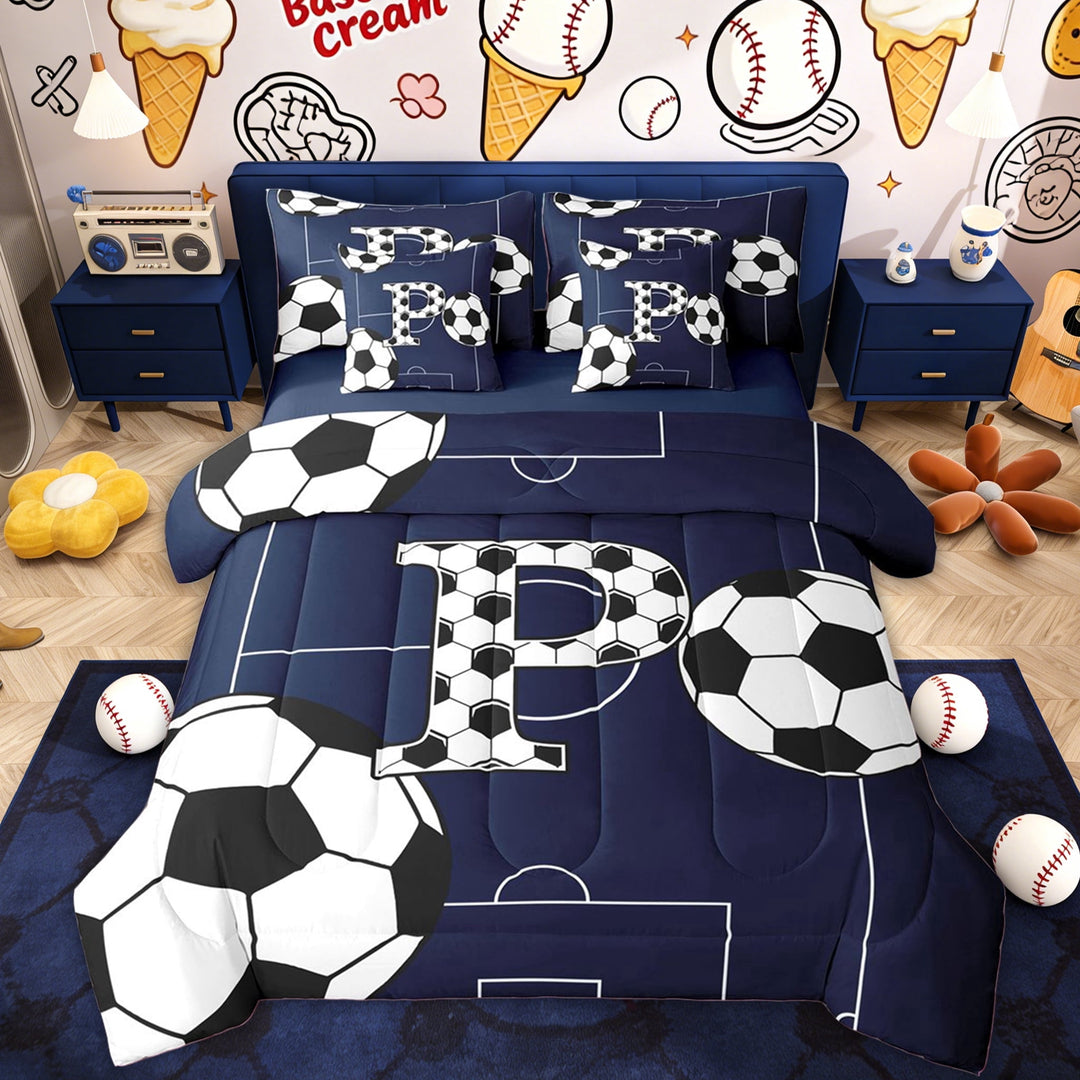 Erosebridal Kids Est Soccer Sleep Twin Bedding Sets, Cute Initial P Bedding Comforter Set, Blue, 7 Pieces