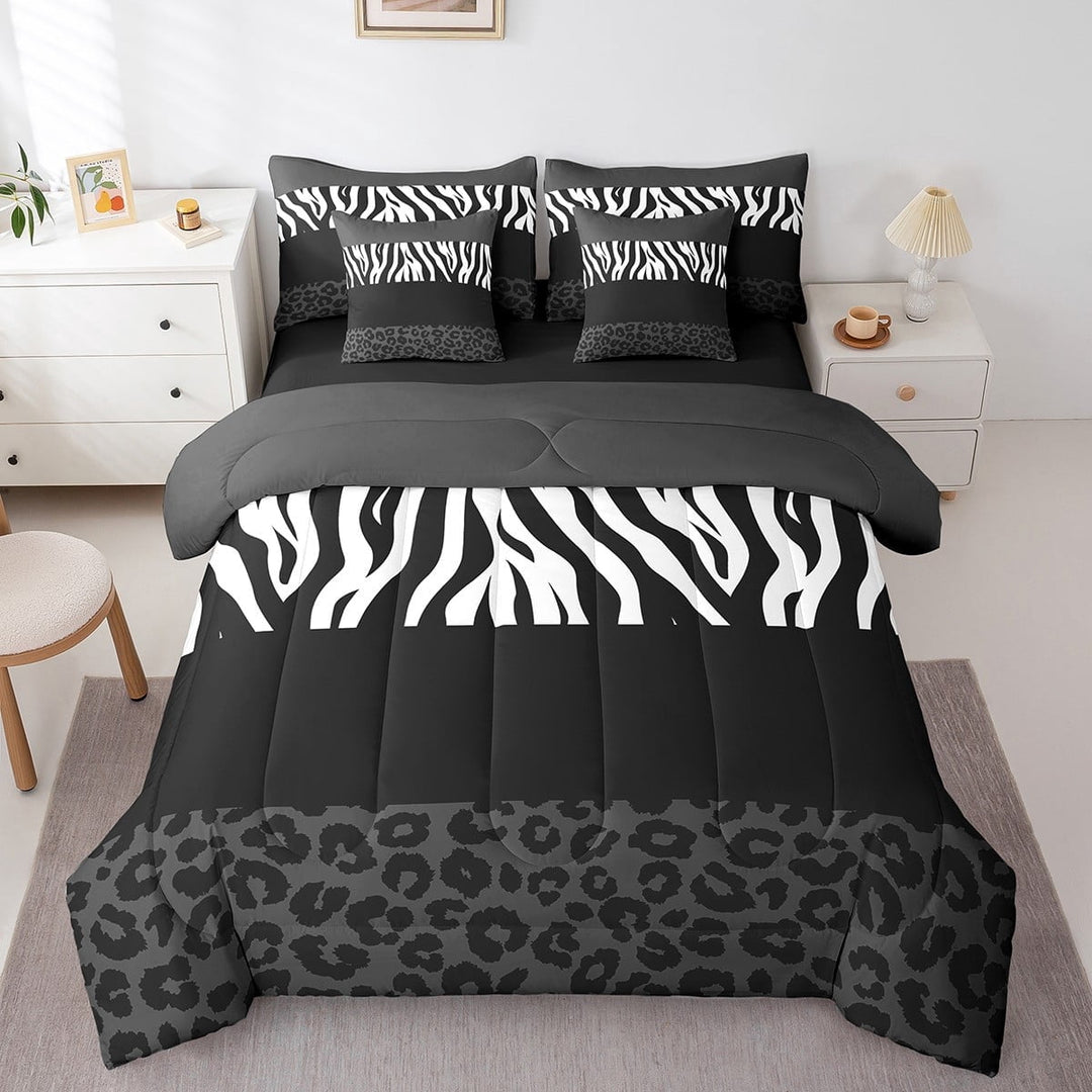 Erosebridal Zebra Leopard Print Bedding Sets Full Size, Rectangle Geometric Comforter Sets with Sheets, Animal Decorative, Reversible
