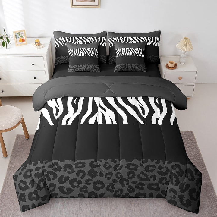 Erosebridal Zebra Leopard Print Bedding Sets Full Size, Rectangle Geometric Comforter Sets with Sheets, Animal Decorative, Reversible