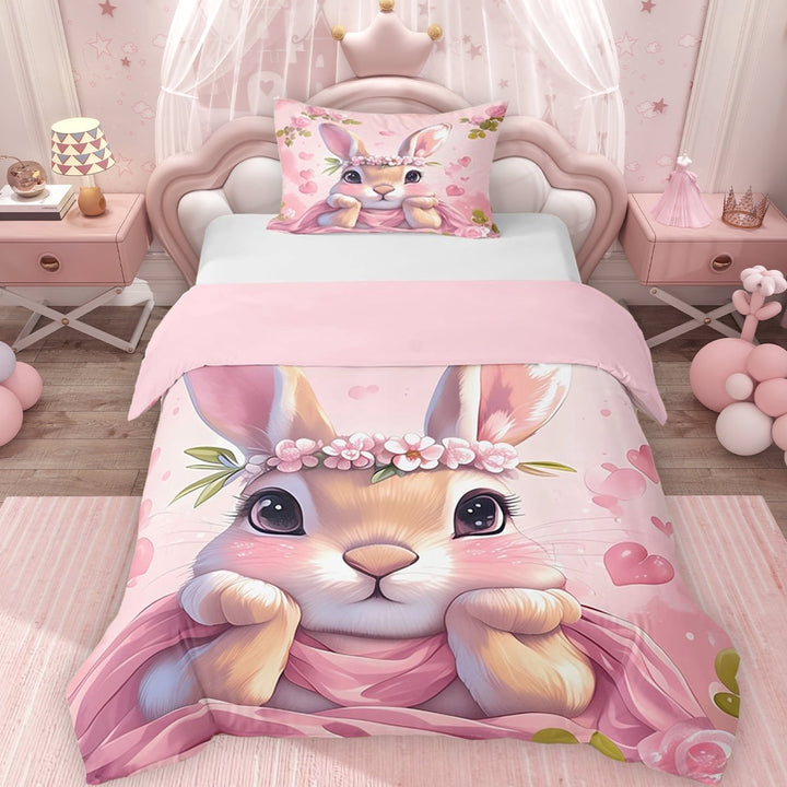 Erosebridal Cute Rabbit Bunnies Twin Bedding for Girls, Happy Easter Theme Duvet Cover Set, Pink Reversible 2 Pieces, 1 Duvet Cover and 1 Pillowcase, No Comforter